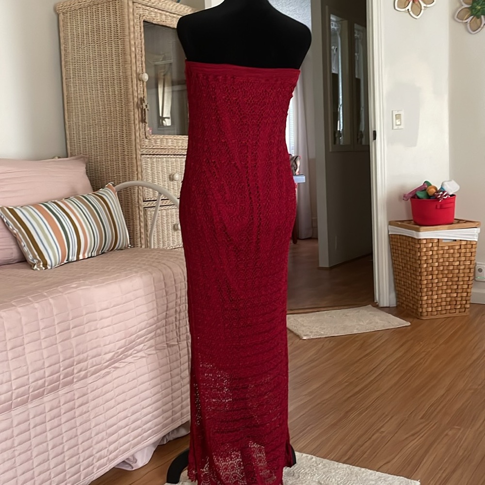 Red crochet length 46 inches long skirt